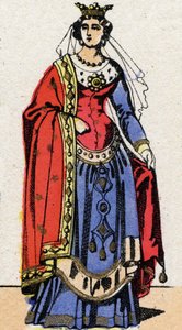 Dynastia Karolingów: Portret Ermentrudy Orleańskiej (ok. 830-869), królowej franków, żony Karola II Łysego (823-877). Obrazowanie epinal z końca XIX wieku. Prywatna kolekcja. autorstwa French School