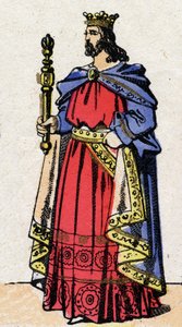 Dynastia Karolingów: Portret Ludwika IV zwanego Outremer (921-954), króla franków od 936 do 954. Obrazowanie epinal z końca XIX wieku. Prywatna kolekcja. autorstwa French School