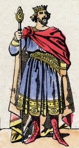 Dynastia Karolingów: Portret Raoula z Francji (lub Rodolphe, v. 890-936), króla Franków od 923 do 936. Obrazowanie epinal z końca XIX wieku. Prywatna kolekcja. autorstwa French School