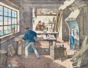 Warsztat stolarski, ok. 1860 r. autorstwa French School