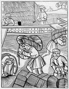 Nośniki siana w średniowieczu. Grawerowanie w „La Marine et les colonies: commerce” autorstwa French School