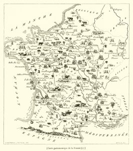 Mapa gastronomiczna Francji (grawerowanie) autorstwa French School