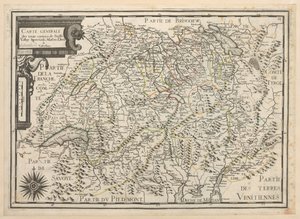 Ogólna mapa trzynastu kantonów Szwajcarii, Vallay, Ligues, Grise, Maison-Dieu i Valteline autorstwa French School
