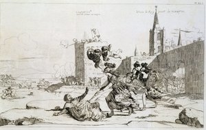 Kreskówka przedstawiająca Mademoiselle de Montpensier (Grande Mademoiselle) „”wymiatająca z Francji Mazarin i jego zwolennicy”” autorstwa French School