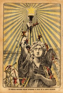 Karykatura dla Kościoła, "nocne owady chcą pogorszyć słońce wolności religijnej"", w debacie politycznej, która wzburzyła Francję na początku XX wieku, na temat laicyzacji instytucji w kontekście rozdziału Kościoła a autorstwa French School