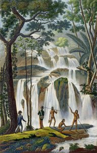 Kaskada Port Praslin, Nowa Irlandia, z Podróży dookoła świata, wykonana przez Zakon Króla na Korwecie Jego Królewskiej Mości, La Coquille w latach 1822, 1823, 1824 i 1825, przez Louisa Isidore