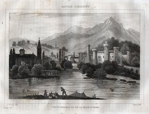 Zamek Ivrea - Castello di Ivrea - Grawerowanie z „” Malownicze Włochy”” autorstwa M. de Norvins, Ch. Nodier 1834-1836. autorstwa French School