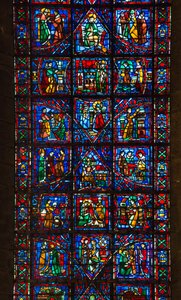 Katedra w chartres, witraże: życie świętego fulberta, wigilia chartres w XI w. detal autorstwa French School