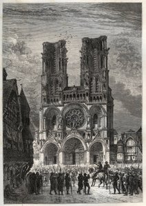Cathedrale Notre-Dame (Notre Dame) de Laon (1150-1180), Aisne - Katedra w Laon - grawer z „”Historia Francji opowiedziana moim wnukom”” – Francois Guizot - 1872-1876 autorstwa French School