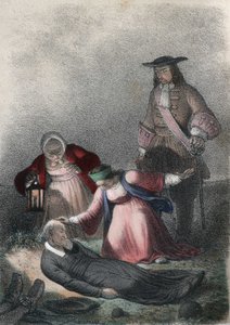 Katarzyna I z Rosji (Marta Elena Skavronska, później Marfa Samuilovna Skavronskaya) - Katarzyna I (1684 - 1727), dziecko, odnajduje pastora Skovrońskiego, pastora, który ją wychował, umierającego wśród zmarłych w Mariemburgu, mieście zajętym przez Rosjan - autorstwa French School