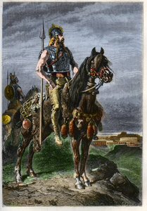 Cavalier Gaulois - Galowie na koniach w starożytnym Cesarstwie Rzymskim - grawer z „” Historia Francji opowiedziana moim wnukom” – Francois Guizot - 1872-1876 autorstwa French School