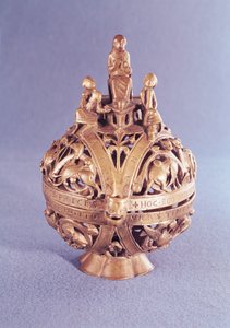 Kadzielnica zwieńczona aniołem otoczonym przez trzech młodych Hebrajczyków, Tournai (mosiądz)