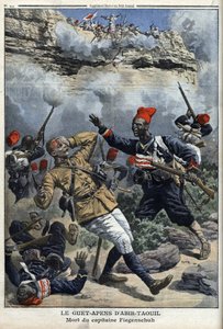 Czad, Zasadzka w Abir Taouil (Abir-Taouil), śmierć kapitana Fiegenschuha, ilustracja z „Le petit Journal”, dodatek illustrique, 6 marca 1910 autorstwa French School