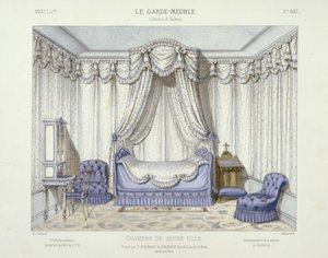 Chambre de Jeune Fille, z Le Garde-Meuble, publ. Paryż, ok. 1890 r. (litografia kolorowa) autorstwa French School