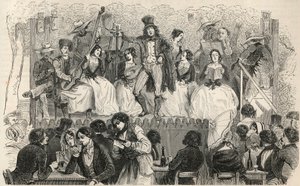 Champs-Elysees (Champs Elysees) - Śpiewacy przed kawiarnią Morel - Grawerowanie w „Tableau-de-Paris” autorstwa Edmonda Texiera 1852 autorstwa French School