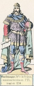 Karol Wielki, 24 król Francji, wstąpił na tron ​​w 771, zmarł w 814 (kolorowa rycina) autorstwa French School