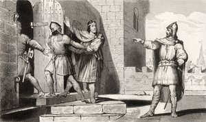 Karol III (879-929) Prosty wzięty do niewoli przez jednego ze swoich żołnierzy, z „Histoire de France” Colarta, wydanej ok. 1840 r. autorstwa French School