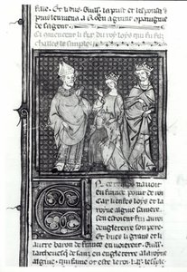 Karol III (879-929) Prosty z żoną i synem Ludwikiem IV (921-954), Grandes Chroniques de France, 1375-79 autorstwa French School