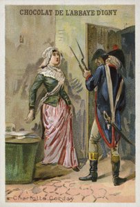 Charlotte Corday, zabójca jakobińskiego przywódcy francuskiej rewolucji Jean-Paul Marat autorstwa French School