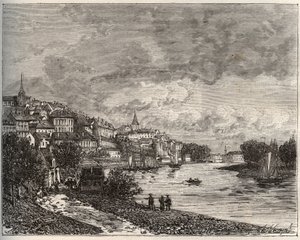 Chateau-Gontier (Chateau Gontier) - Mayenne w regionie Pays de la Loire - rycina w „La France illustrée: geografia, historia, statystyka administracyjna” autorstwa V.-A. Słodowy Brąz. 1884 autorstwa French School