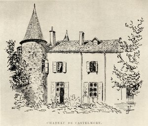 Chateau de Castelmore, z Memoirs of Charles de Batz-Castelmore Comte dArtagnan, opublikowane 1928 autorstwa French School