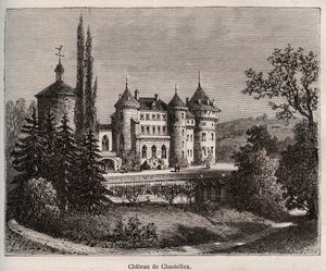 Zamek Chastellux - Chastellux sur cure, Burgundia - rycina w „La France illustree: geografia, historia, administracja statystyczna” autorstwa V.-A. Słodowo-Brązowy. 1884 autorstwa French School