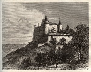 Chateau de Mercues - Cahors - rycina w „La France illustree: geografia, historia, administracja statystyczna” autorstwa V.A. Słodowo-Brązowy. 1884 autorstwa French School