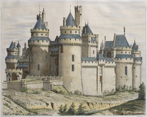 Chateau de Pierrefonds, ilustracja z Le Moniteur des architectes, grawerowana przez Bosredona (kolorowe grawerowanie) autorstwa French School