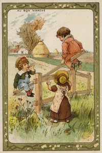 Dzieci bawiące się na huśtawce (chromolitho) autorstwa French School