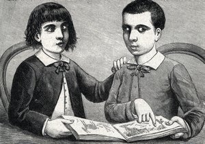Dzieci ze zbieżnym i rozbieżnym zezem lub zezami (rycina) 1888 autorstwa French School