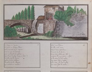Szkic dziecięcy młyna wodnego, 1820 (kredka i wc) autorstwa French School