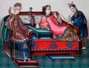Chińskie szlachcianki palące opium – w „Strój historyczny” Racineta autorstwa French School