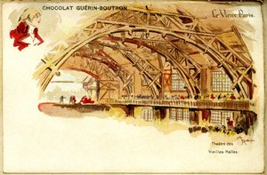 Chromolitografia czekoladowa Czekoladki Guerin Boutron, STARY PARYŻ, Théâtre des Vieilles halles autorstwa French School