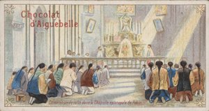 Chrześcijanie modlący się w Kaplicy Episkopatu w Pekinie (chromolitho) autorstwa French School
