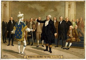 Chromolitografia przedstawiająca Honore Gabriel (Honore-Gabriel) Riqueti, hrabiego Mirabeau (1749-1791) w Zgromadzeniu Narodowym 23 czerwca autorstwa French School