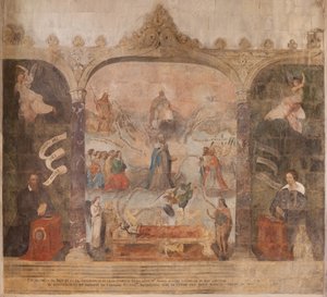 Kościół (kościół św. Jana Chrzciciela). Wnętrze. Kaplica Saint-Fursy. Malowidła ścienne. Uwielbienie Maryi (fresk znany jako dobra śmierć). Początek XVII wieku. autorstwa French School