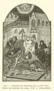 Cmentarz Świętych-Niewinnych z XV w., z ówczesnej miniatury, Zb. A Firmin-Didot autorstwa French School