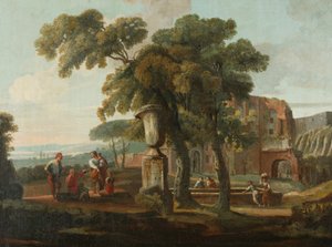 Klasyczny pejzaż z urną, ok. 1700 r. (olej na płótnie) autorstwa French School