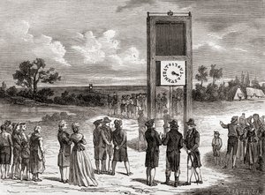 Claude Chappe demonstrujący swój pierwszy powietrzny system telegraficzny w 1791 r., z Les Merveilles de la Science, opublikowanego ok. 1870 r. (rycina) autorstwa French School