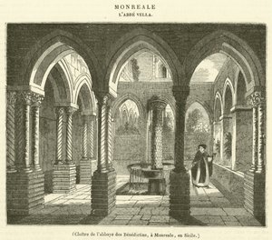 Klasztor opactwa benedyktynów w Monreale na Sycylii (rycina) autorstwa French School