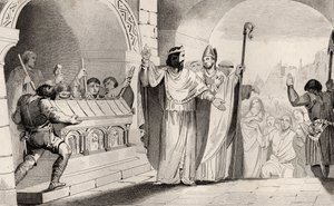 Clovis II (635-57) Sprzedaż srebra i złota z sanktuarium nakarmić ubogich, z „Histoire de France” Colarta, wydanej ok. 1840 r. autorstwa French School
