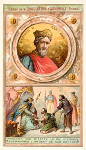 Clovis II dający pieniądze ze swojej kasy ubogim w czasie trudności, VII wiek (chromolitho) autorstwa French School