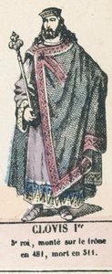 Chlodwig I, V król, wstąpił na tron ​​481, zmarł w 511 (kolorowa rycina) autorstwa French School