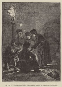 Woźnicy grzejący się na ulicach (grawerowanie) autorstwa French School