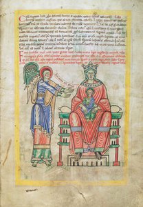 Dorsz. Guelfa. 1 Gud. łac. (9r), Madonna z Dzieciątkiem, z Liber Floridus Lamberta de Saint-Omer c.1120 autorstwa French School