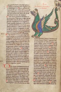 Dorsz. Guelfa. 1 Gud. łac. 40v, tekst z ilustracją smoka, z Liber Floridus Lamberta de Saint-Omer c.1120 autorstwa French School