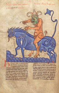 Dorsz. Guelfa. 1 Gud. łac. 41V, Szatan na Behemocie, z Liber Floridus Lamberta de Saint-Omer c.1120 autorstwa French School