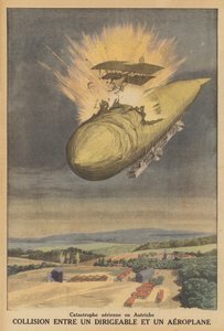 Zderzenie sterowca z samolotem w Austrii (litografia kolorowa) autorstwa French School
