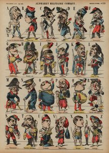 Komiks wojskowy alfabet (kolorowy grawerunek) autorstwa French School