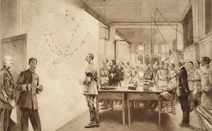 Komendant i Sztab Francuskiego Departamentu Lotnictwa zaznaczający postępy nalotu Gotha na Paryż, 1914-19 autorstwa French School
